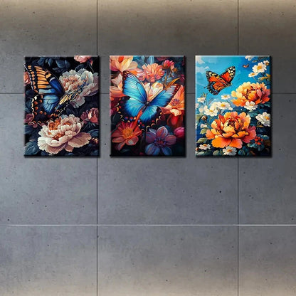 3pcs Simple Butterfly Colourful Flowers Metal Print Ready to Hang Art - Bella Home Decor
