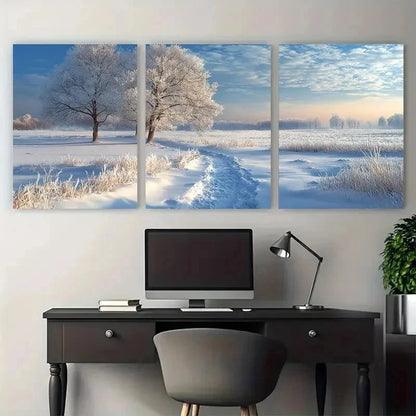 3pcs Frosty Winter Meadow Nature Perfect Wall Art Set Canvas Framed 50x70cm - High Quality Print 100% Australian Made Wall Canvas Ready to Hang - Bella Home Decor