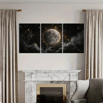 3pcs Moonlit Sky, Cosmic Clouds, Celestial Art   Wall Art Set Canvas Framed 60x90cm - High Quality Print 100% Australian Made Wall Canvas Ready to Hang - Bella Home Decor