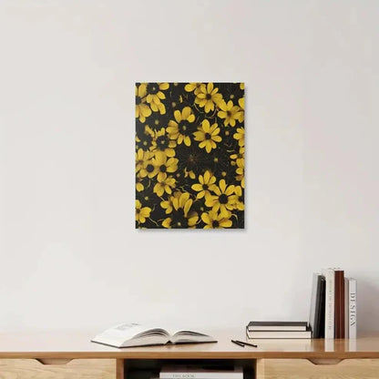Beautiful Vibrant Yellow Floral Black Painting 60x90cm Metal Print Ready to Hang