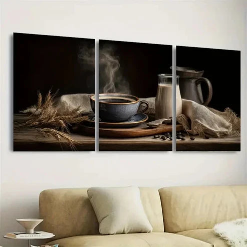 3pcs Vintage Coffee and Milk Realistic Wall Art Set Canvas Unframed - High Quality Print 100% Australian Made Wall Canvas