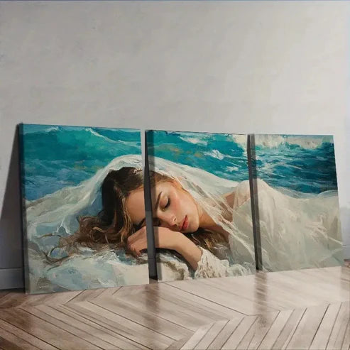 3pcs She has her head down Wall Art Set Canvas Unframed - High Quality Print 100% Australian Made Wall Canvas - Bella Home Decor