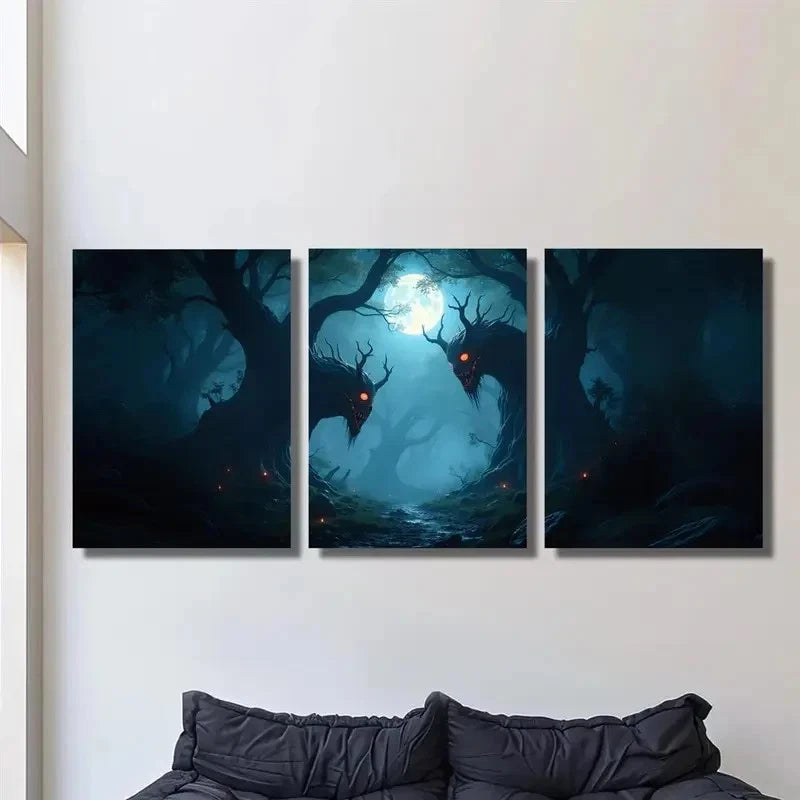 3pcs  Gothic Horror  Decor with Glowing Eyes   Wall Art Canvas  Framed 60x90cm - High Quality Print 100% Australian Made Wall Canvas Ready to Hang - Bella Home Decor