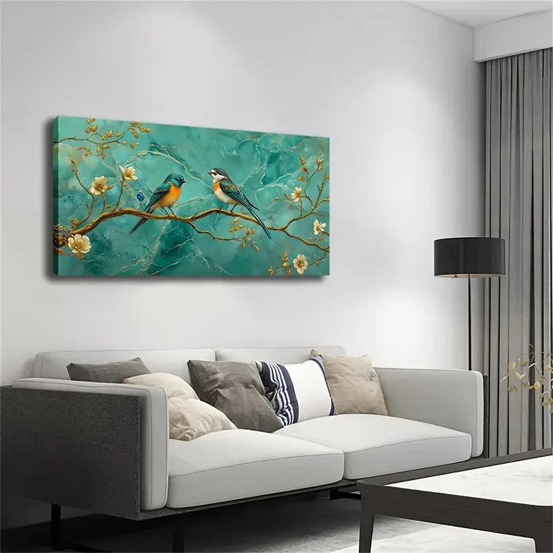 Birds On Golden Branches Wall Art canvas office home room framed 120x60cm