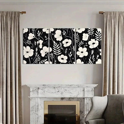 3pcs Elegant Black & White Floral Prints Wall Art Set Canvas Framed 40x60cm - High Quality Print 100% Australian Made Wall Canvas Ready to Hang - Bella Home Decor