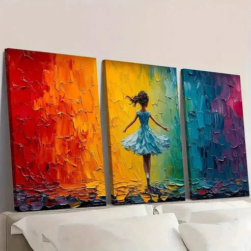 3pcs Cute Little Ballerina Abstract Girl Wall Art Set Canvas Unframed - High Quality Print 100% Australian Made Wall Canvas - Bella Home Decor