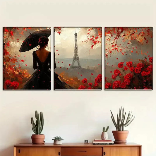 3pcs Romantic silhouette under the Eiffel Tower Wall Art Set Canvas Framed 50x70cm - High Quality Print 100% Australian Made Wall Canvas Ready to Hang