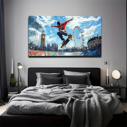 Big Ben Skateboarding Décor Wall Art Canvas Office Home Room Framed 120x60cm