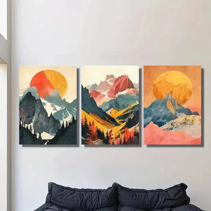 3pcs Painting of Snowy Mountain Sunrise Scenery Wall Art Set Canvas Unframed - High Quality Print 100% Australian Made Wall Canvas