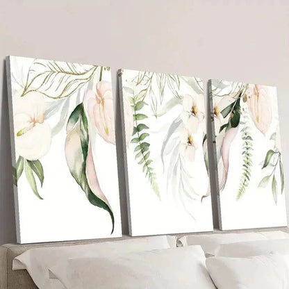 3pcs Minimalist Lily Flower Golden Nature Wall Art Canvas Unframed - High Quality Print 100% Australian Made Wall Canvas