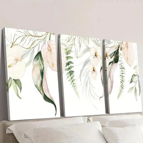 3pcs Minimalist Lily Flower Golden Nature Wall Art Canvas Unframed - High Quality Print 100% Australian Made Wall Canvas