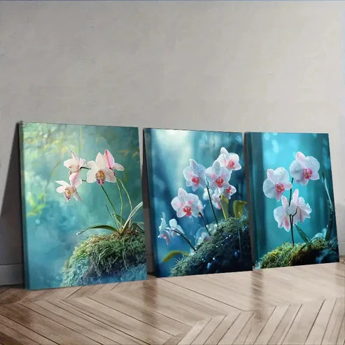 3pcs Purple Orchids on Moss Wall Art Set Canvas Unframed – High Quality Print 100% Australian Made Wall Canvas - Bella Home Decor