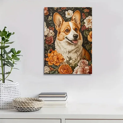 Charming Dog With Vibrant Orange Pink Painting 40x60cm Metal Print Ready to Hang - Bella Home Decor