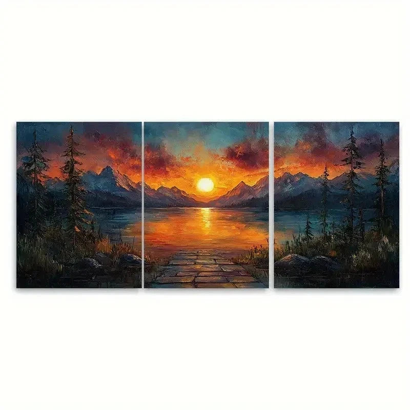 3pcs Brilliant Sunset Inspired Art Mountain C  Wall Art Set Canvas Framed 60x90cm - High Quality Print 100% Australian Made Wall Canvas Ready to Hang - Bella Home Decor