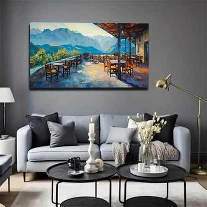 Restaurant The Top Of The Hill Wall Art Canvas Office Home Room Framed 120x60cm
