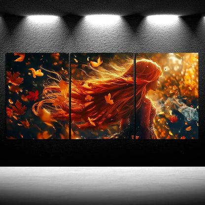 3pcs Woman Dancing in The Wind Golden Themed Metal Print Ready to Hang Art - Bella Home Decor