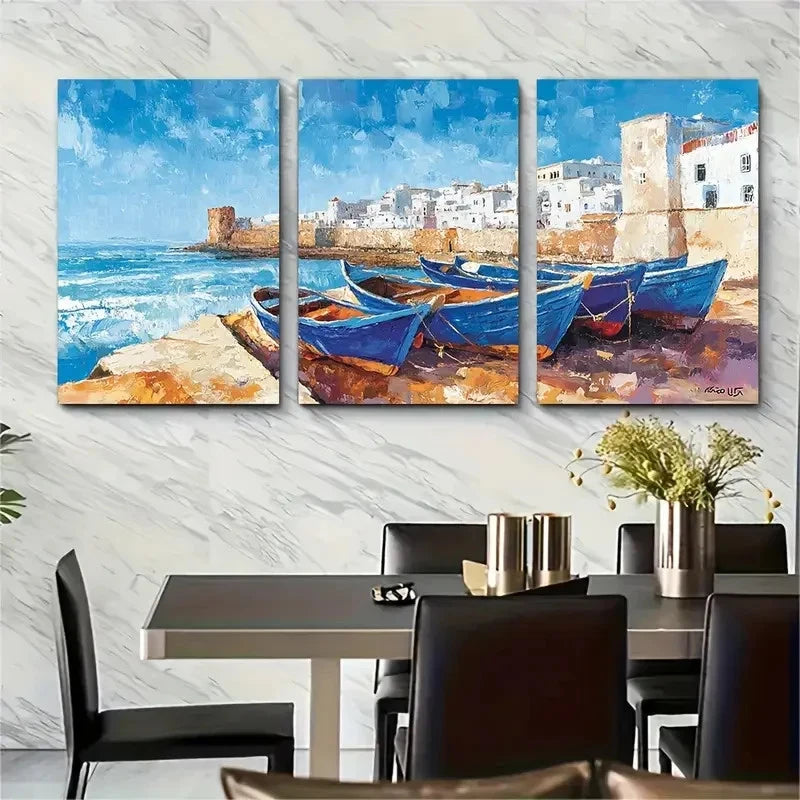 3pcs Old Town Travel Coast Décor Perfect Wall Art Set Canvas Framed 40x60cm - High Quality Print 100% Australian Made Wall Canvas Ready to Hang - Bella Home Decor