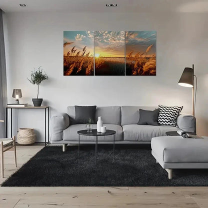 3pcs Golden Wheat Field Sunset Blue Sky Metal Print Ready to Hang Art - Bella Home Decor
