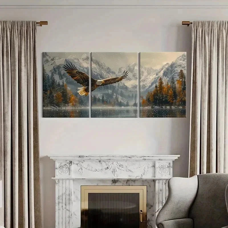 3pcs Majestic Eagle Soaring Over Snowy Mountains Wall Art Set Canvas Framed 40x60cm - High Quality Print 100% Australian Made Wall Canvas Ready to Hang