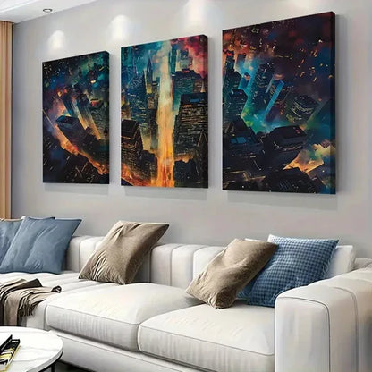 3pcs Stunning Aerial View of City Lights Perfect Wall Art Set Canvas Unframed - High Quality Print 100% Australian Made Wall Canvas