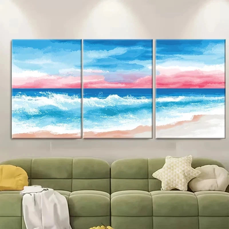 3pcs Watercolor Sea Sunset Wall Art Set Canvas Framed 40x60cm - High Quality Print 100% Australian Made Wall Canvas Ready to Hang - Bella Home Decor