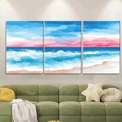3pcs Watercolor Sea Sunset Wall Art Set Canvas Framed 40x60cm - High Quality Print 100% Australian Made Wall Canvas Ready to Hang - Bella Home Decor