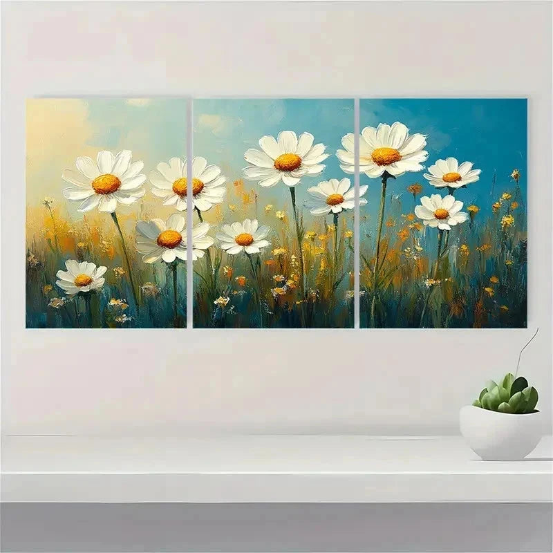 3pcs Daisy Flowers Wildflowers Meadow Perfect Wall Art Set Canvas Framed 40x60cm - High Quality Print 100% Australian Made Wall Canvas Ready to Hang - Bella Home Decor