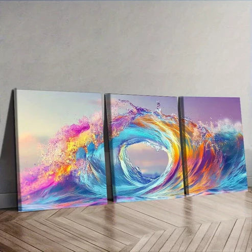 3 PCS Colorful Waves In The Ocean Wall Art Set Canvas Unframed - High Quality Print 100% Australian Made Wall Canvas