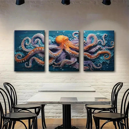3pcs Vibrant Octopus Deep Sea Tentacle Perfect Wall Art Set Canvas Framed 60x90cm - High Quality Print 100% Australian Made Wall Canvas Ready to Hang