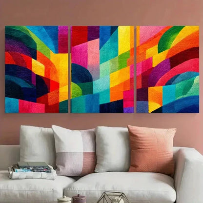 3pcs Vibrant Abstract Geometric Decor Prefect Wall Art Set Canvas Framed 40x60cm - High Quality Print 100% Australian Made Wall Canvas Ready to Hang