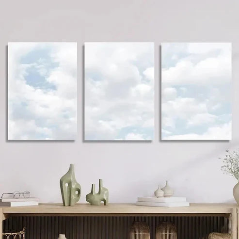 3pcs Blue Sky Cloud Serene Nature Perfect Wall Art Canvas Unframed - High Quality Print 100% Australian Made Wall Canvas - Bella Home Decor