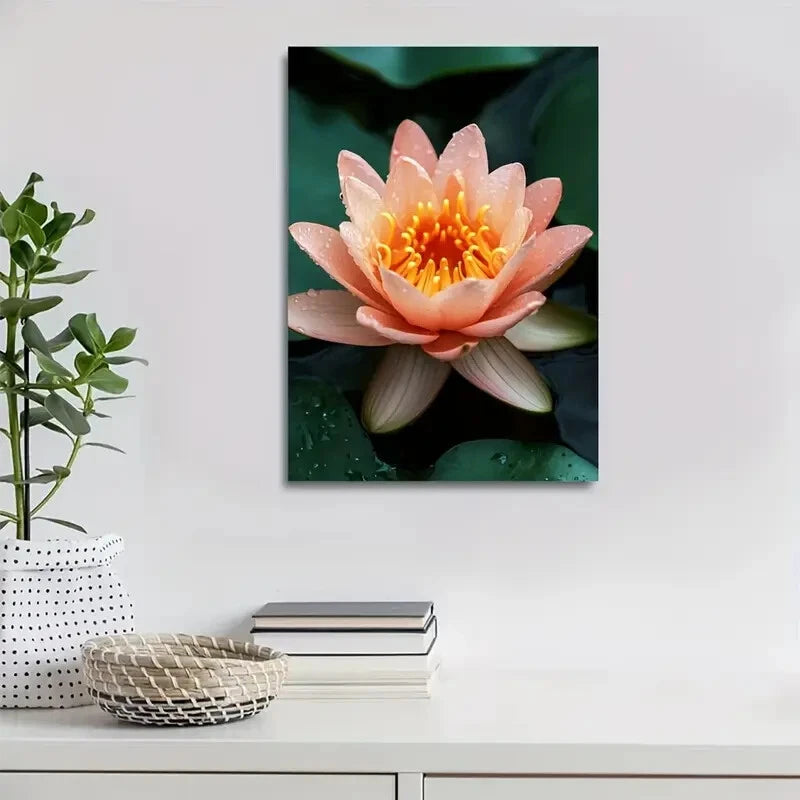 Beautiful Vibrant Pink Lily with Yellow Stamens 40x60cm Metal Print Ready to Hang - Bella Home Decor