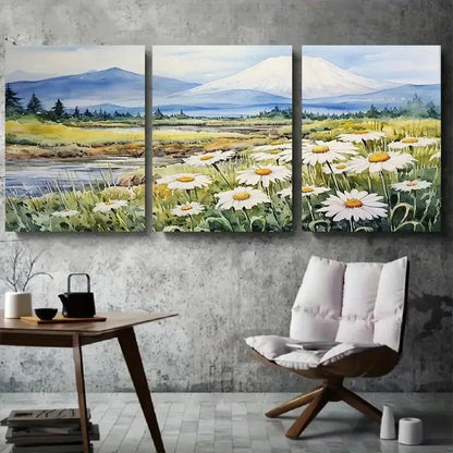 3pcs Daisies and Mount Fuji Scenic Metal Print Ready to Hang Art - Bella Home Decor
