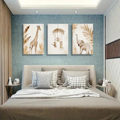 3pcs Safari Jungle Theme Animal Friends Perfect Wall Art Set Canvas Framed 50x70cm - High Quality Print 100% Australian Made Wall Canvas Ready to Hang