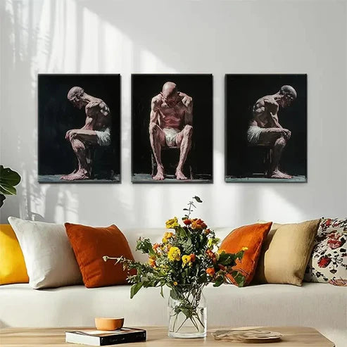 3pcs Thoughtful Man Emotional Figure Wall Art Canvas Unframed - High Quality Print 100% Australian Made Wall Canvas