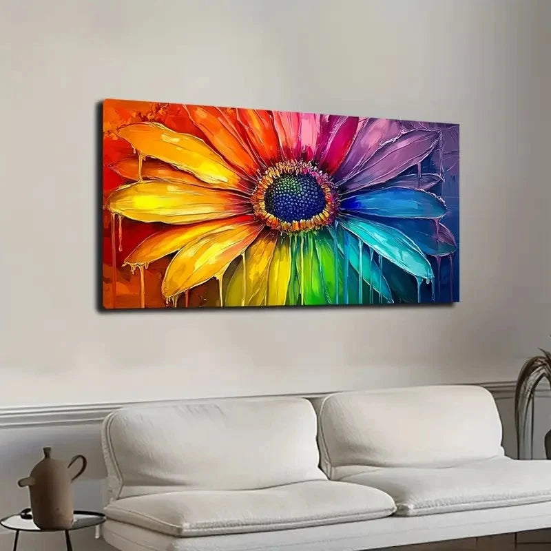Vibrant Rainbow Petal Design Wall Art canvas office home room framed 120x60cm - Bella Home Decor