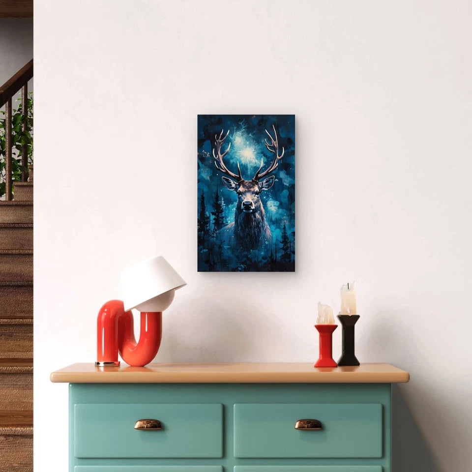 Mystic Deer in Blue Forest 60x90cm Metal Print Ready to Hang
