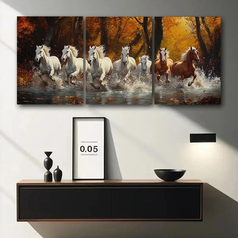 3pcs  Majestic Running Horses Triptych MR Wall Art Set Canvas Framed 60x90cm - High Quality Print 100% Australian Made Wall Canvas Ready to Hang - Bella Home Decor