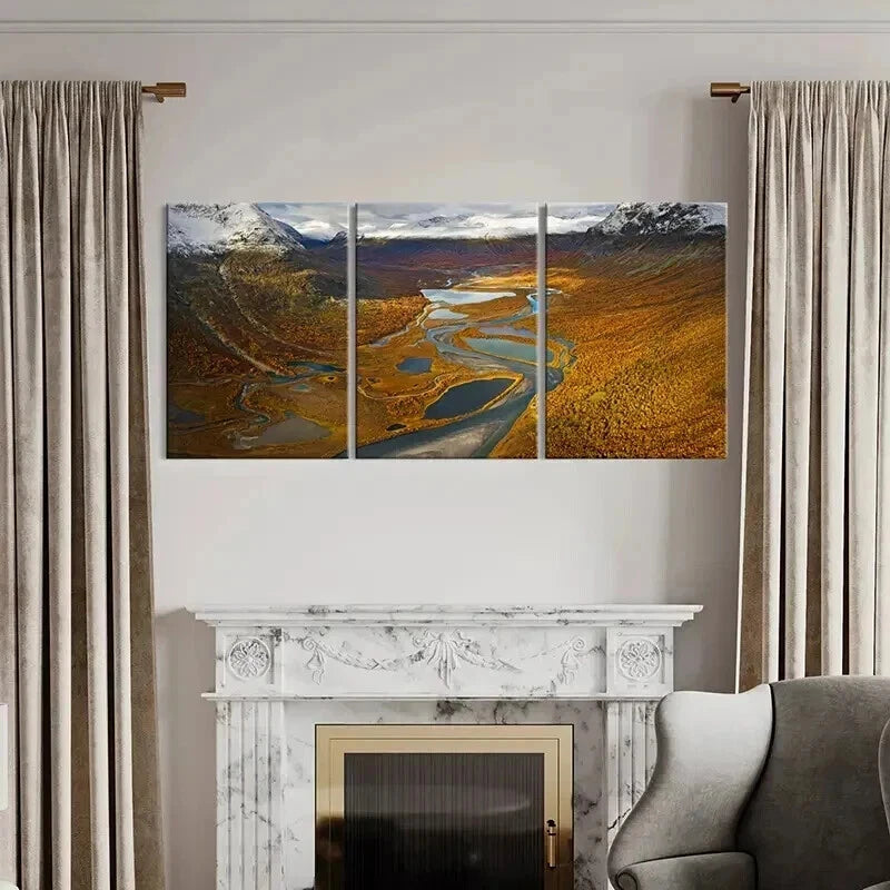 3pcs Mountain Valley & Autumn Lake Landscape Wall Art Set Canvas Framed 60x90cm - High Quality Print 100% Australian Made Wall Canvas Ready to Hang - Bella Home Decor