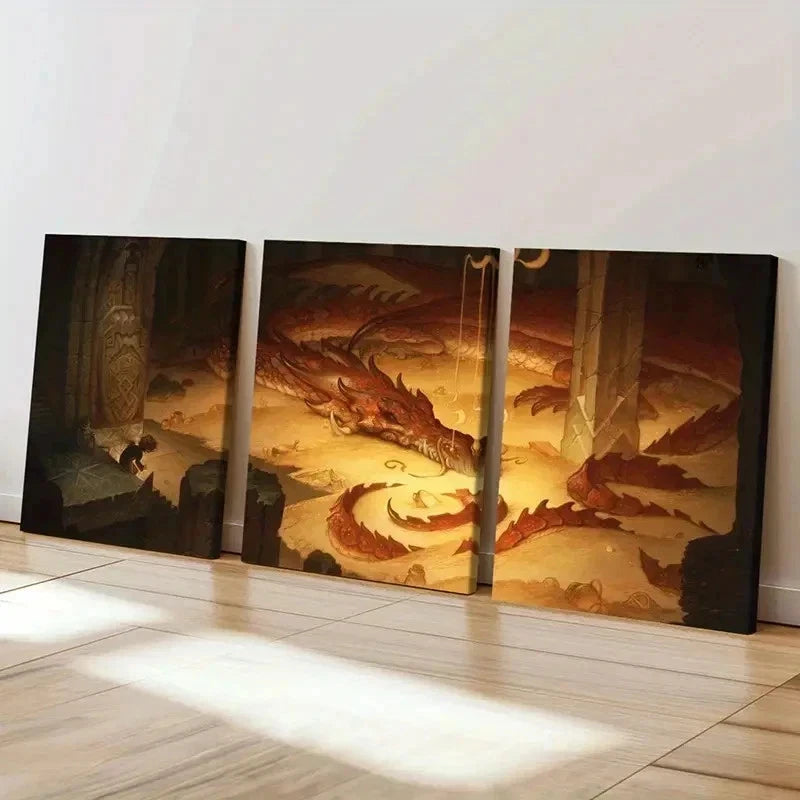 3pcs Vibrant Dragon & Mythical Creature Wall Art Set Canvas Framed 50x70cm - High Quality Print 100% Australian Made Wall Canvas Ready to Hang - Bella Home Decor