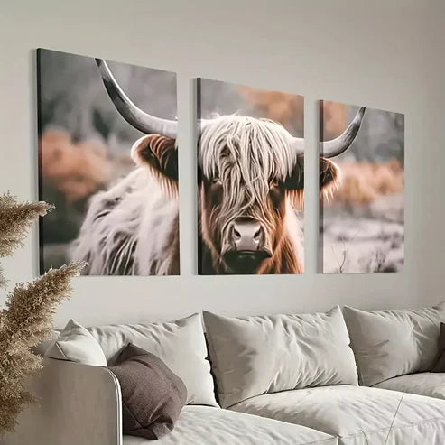 3pcs Highland Cow Wall Art Set Canvas Unframed - High Quality Print 100% Australian Made Wall Canvas