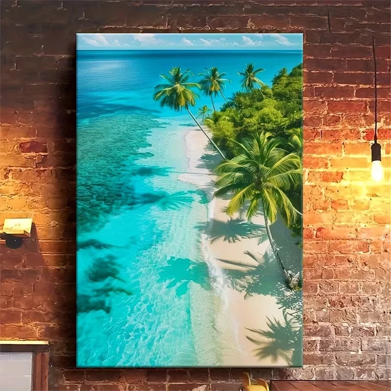 Vibrant Palm Trees & Crystal Clear Water Metal Print Ready to Hang