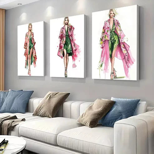3pcs Fashion Sketch Style Triptych Wall Art Set Wall Art Canvas Unframed - High Quality Print 100% Australian Made Wall Canvas
