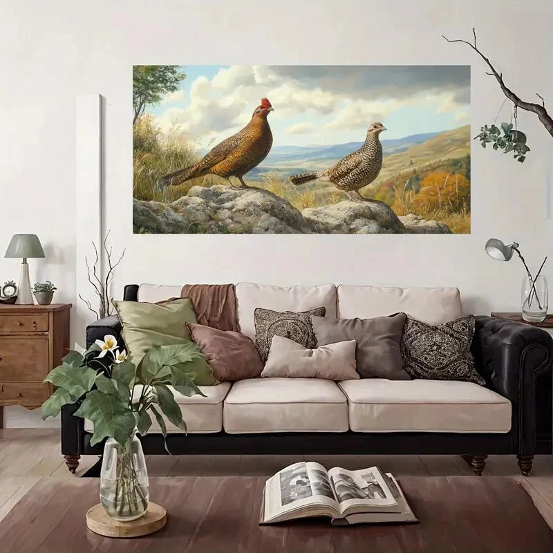 Pheasant Birds On Rocky Wall Art Canvas Office Home Room Framed 120x60cm