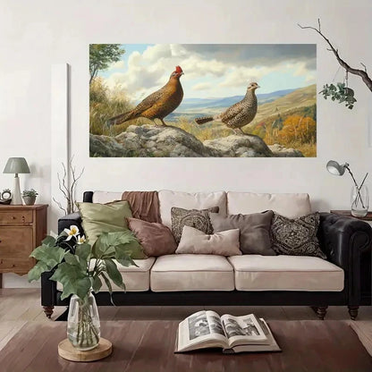 Pheasant Birds On Rocky Wall Art Canvas Office Home Room Framed 120x60cm