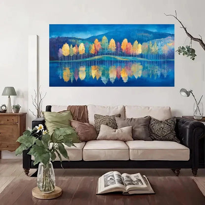 Autumn Forest Reflection Wall Art Canvas Office Home Room Framed 120x60cm