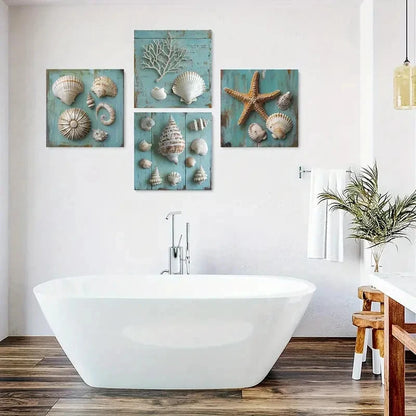 4pcs Sea Snail Poster, Starfish Wall Art Canvas Framed