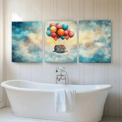 3pcs Floating House Colorful Balloon Perfec Wall Art Set Canvas Unframed - High Quality Print 100% Australian Made Wall Canvas
