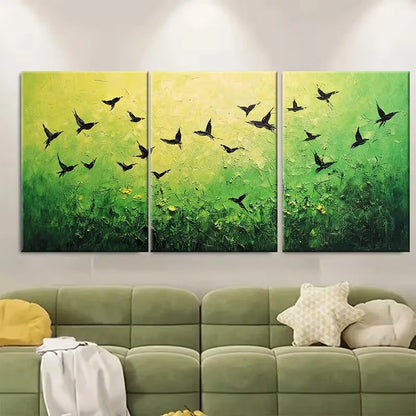 3pcs , Green Landscape Birds Metal Print Ready to Hang Art - Bella Home Decor