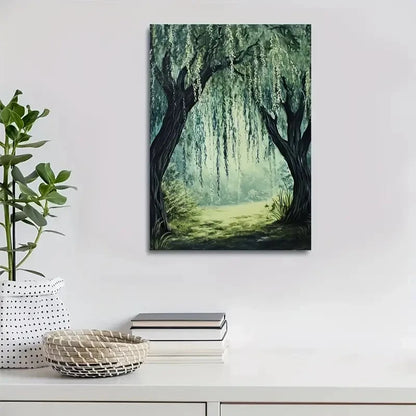 Serene Green Foliage Design Painting 40x60cm Metal Print Ready to Hang - Bella Home Decor